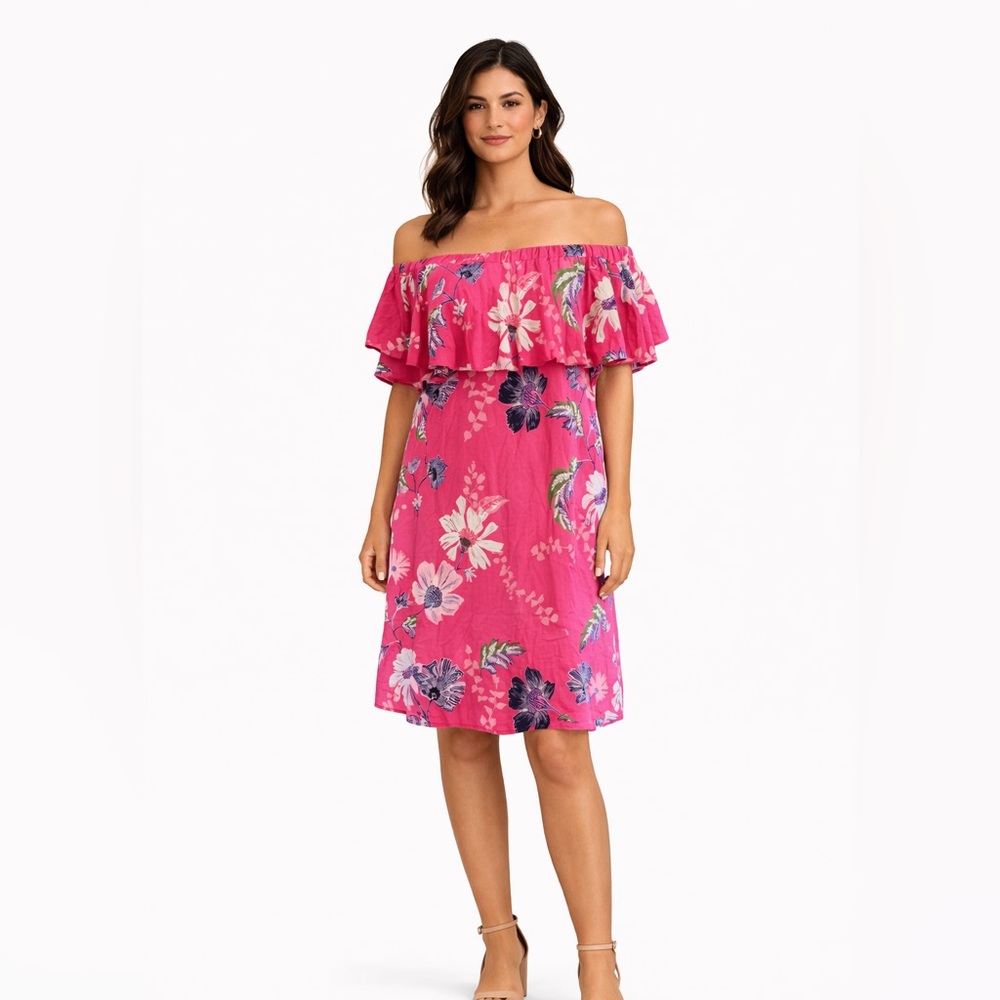 RACHEL Rachel Roy Hot Pink Floral Off-Shoulder Dress